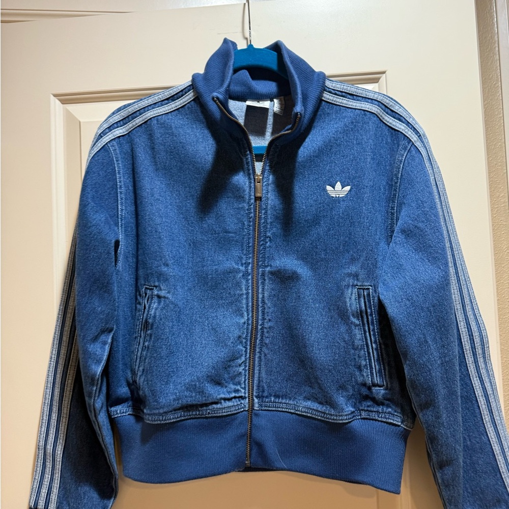 adidas Blue Denim 3-Stripes Track Jacket